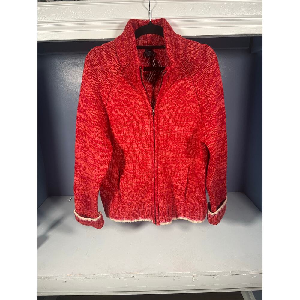 Vintage GAP 100% Lambswool Red Zip Sweater XL Cozy Knit Collared Winter Jacket